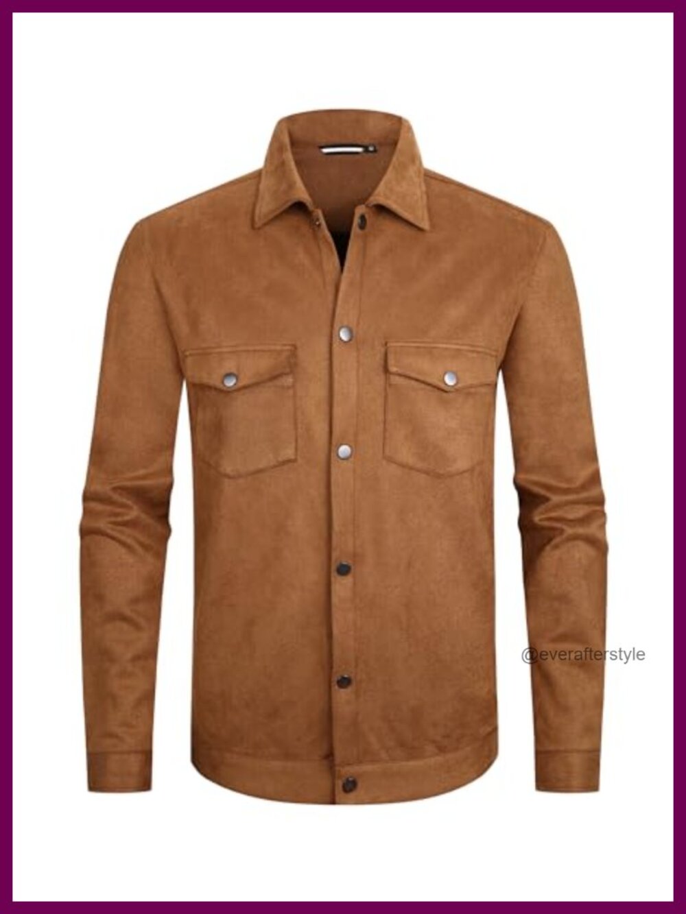 Mens Faux Suede Shirt Jacket Snap Button Chest Pockets Casual